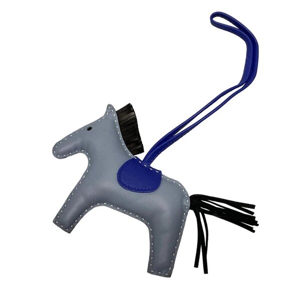 Auth HERMES Rodeo Charm MM Light Blue Blue Black Agneau Milo Bag Charm - Picture 1 of 6